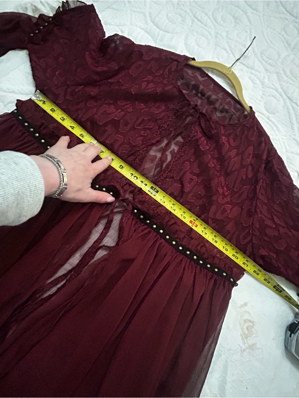 Burgundy studded maxi top or duster nwot xl - Picture 9 of 13